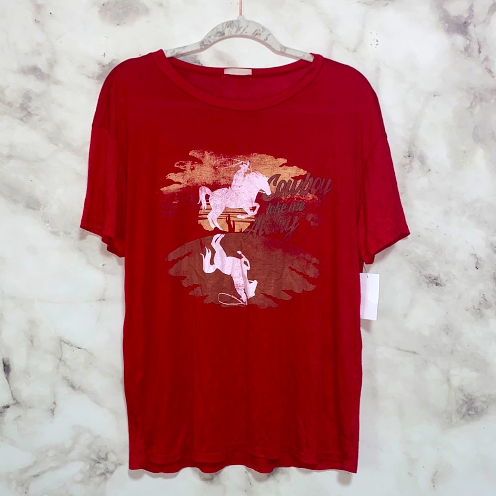 Wst Cst "Cowboy Take Me Away" Western Graphic Tee - Red
